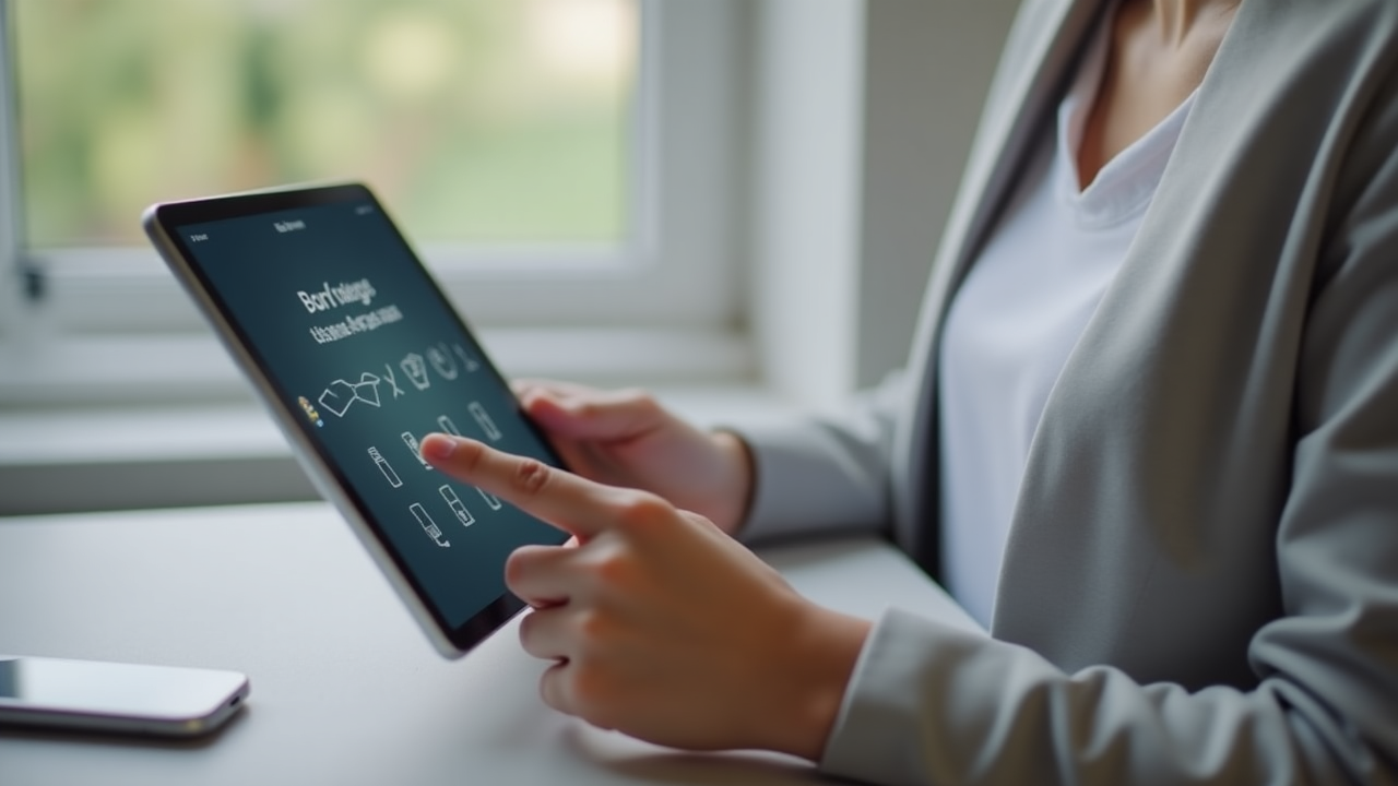 Persona utilizando interfaz bancaria digital en tableta